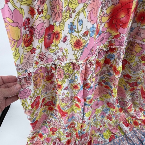 In Bloom Floral Maxi Dress Summer Boho Cottagecore Pink Yellow Sleeveless Medium - Picture 5 of 16